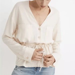 Madewell Linen Blend Drawstring Peplum Top XXS